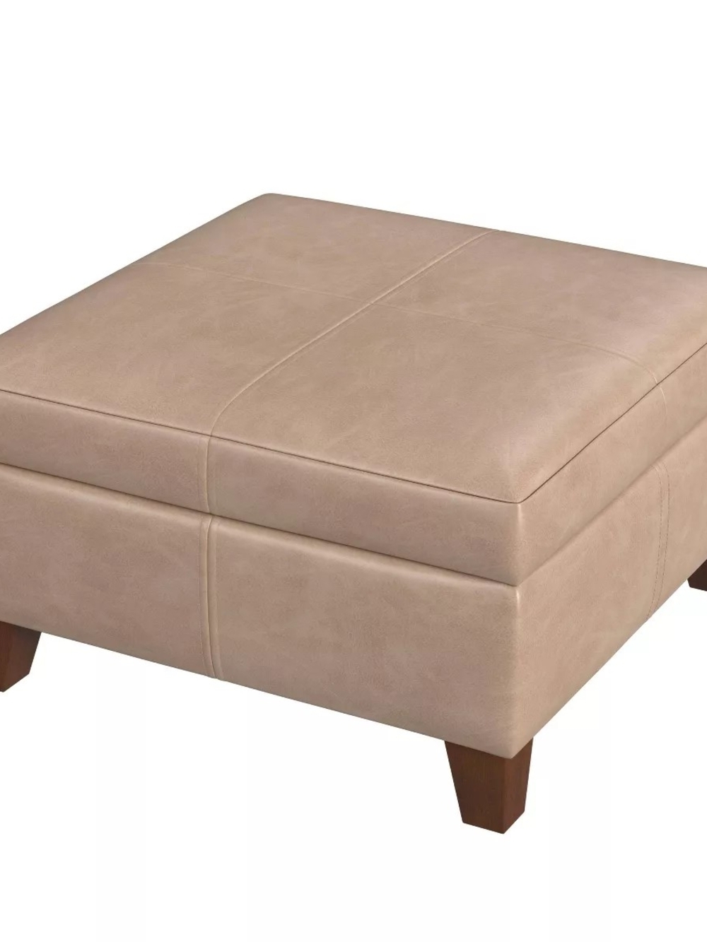 HomePop Luxury Large Faux Leather Storage Ottoman Sand Faux Leather